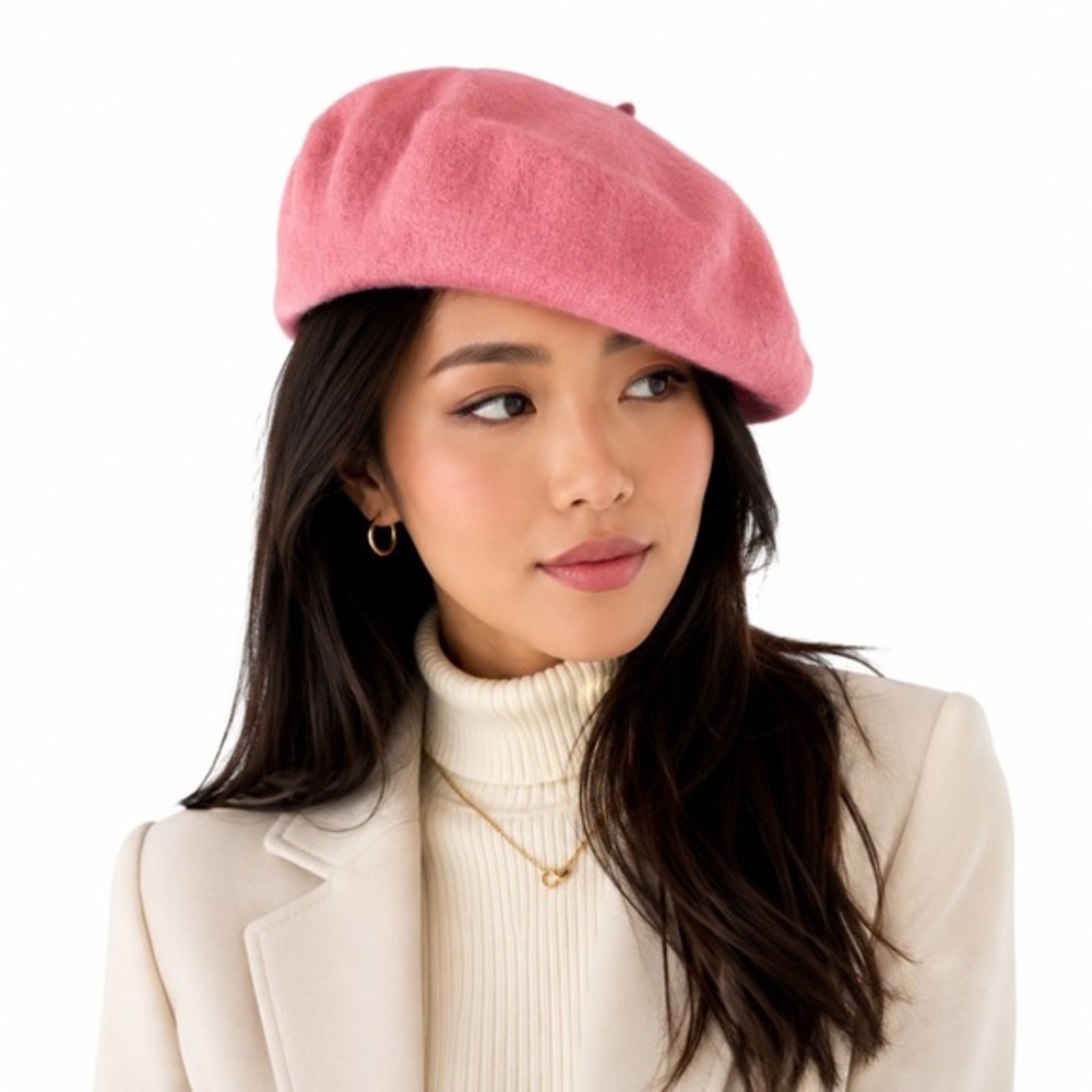 New Pink Wool Blend Beret Hat Classic French Style Solid Winter Cap Chic 71-16